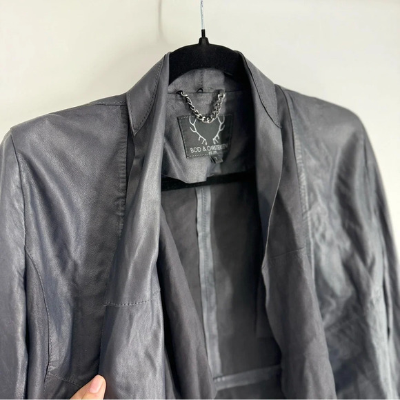 Bod & Christensen Leather Draped Waterfall Biker Moto Jacket - Picture 3 of 6